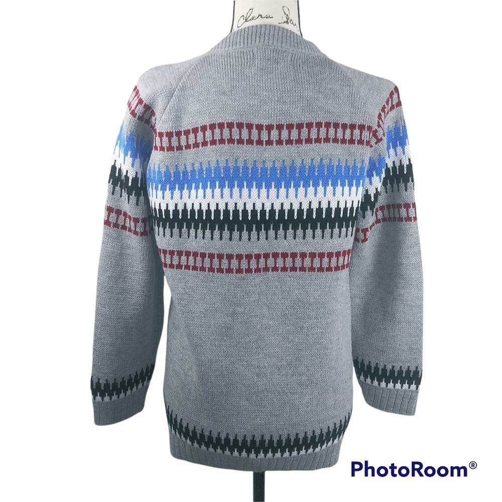 College Point Grey Fair Isle Button Up Sweater Cardigan Preppy Grandpacore - Picture 5 of 7